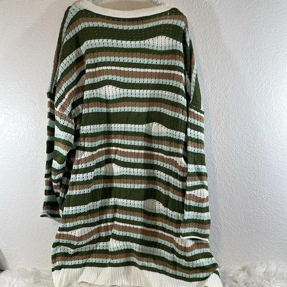 BLOOMCHIC Striped Contrast Button Up Hollow Out Cardigan Size 5X NEW - Picture 7 of 16